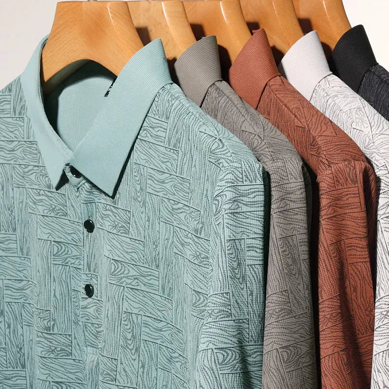 Simples Market men's short-sleeve print polo shirts in pastel colors on hangers