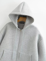 Autumn Gray Hooded Jacket For Women With Big Pockets And Zipper Closure Relaxed Casual Fit For Everyday Comfort