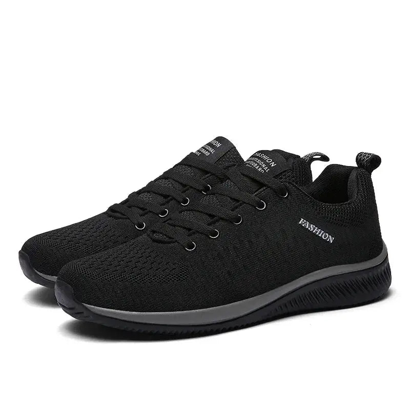 Men's black knit running shoes, breathable and lightweight