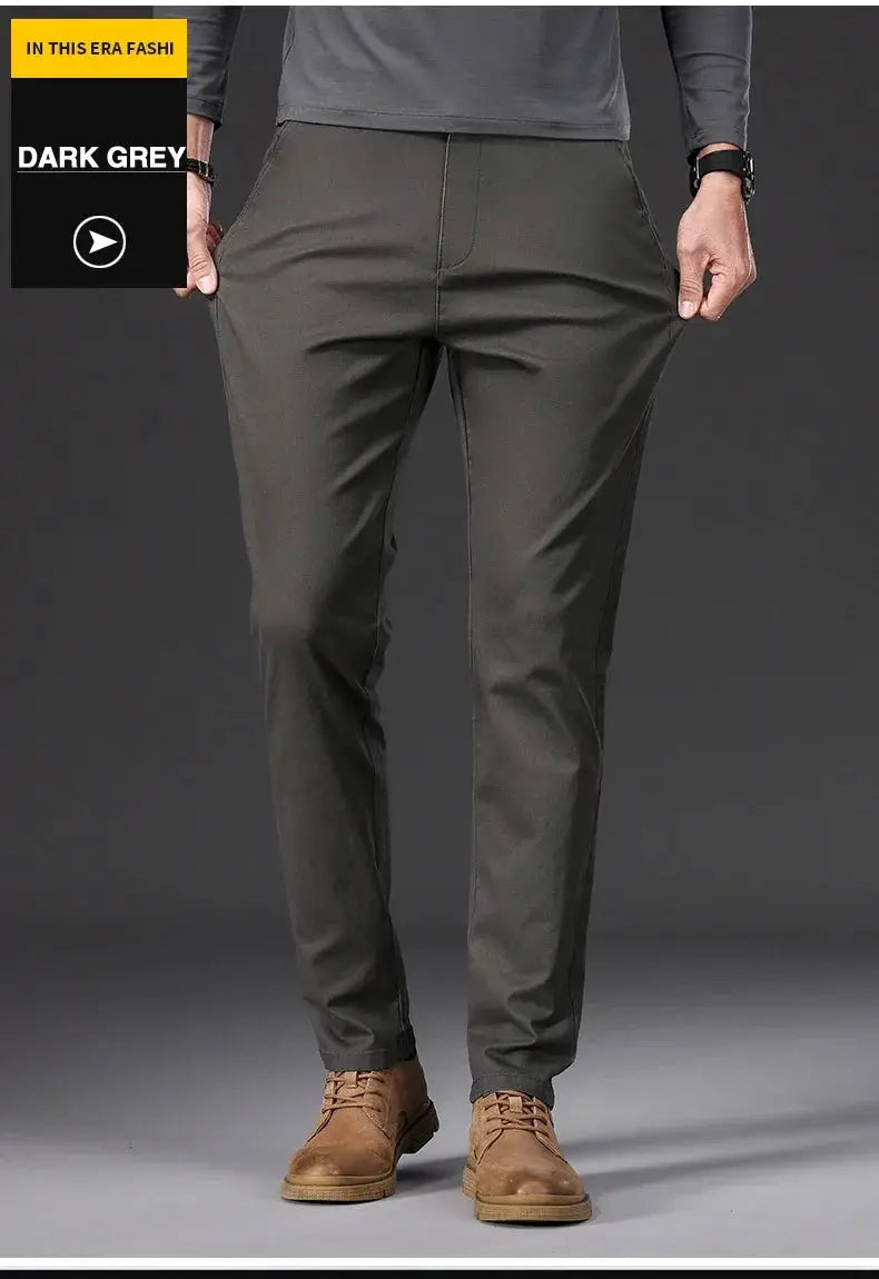 Simples Market men's casual pants, dark grey, 97% cotton, slim straight fit