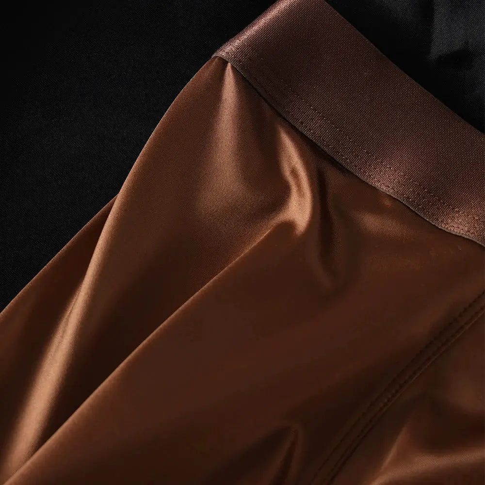 Panties by Simples Market in brown ice-silk satin-like fabric with 3D double-layer breathable mesh crotch, 3PCS