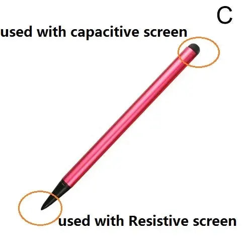 Dual-use stylus pen by Simples Market, pink, for capacitive and resistive screens on tablets and phones.