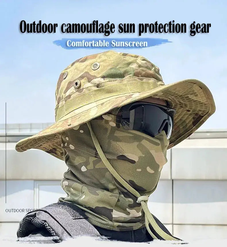 Simples Market camouflage boonie hat with neck gaiter for outdoor hiking and fishing UV protection