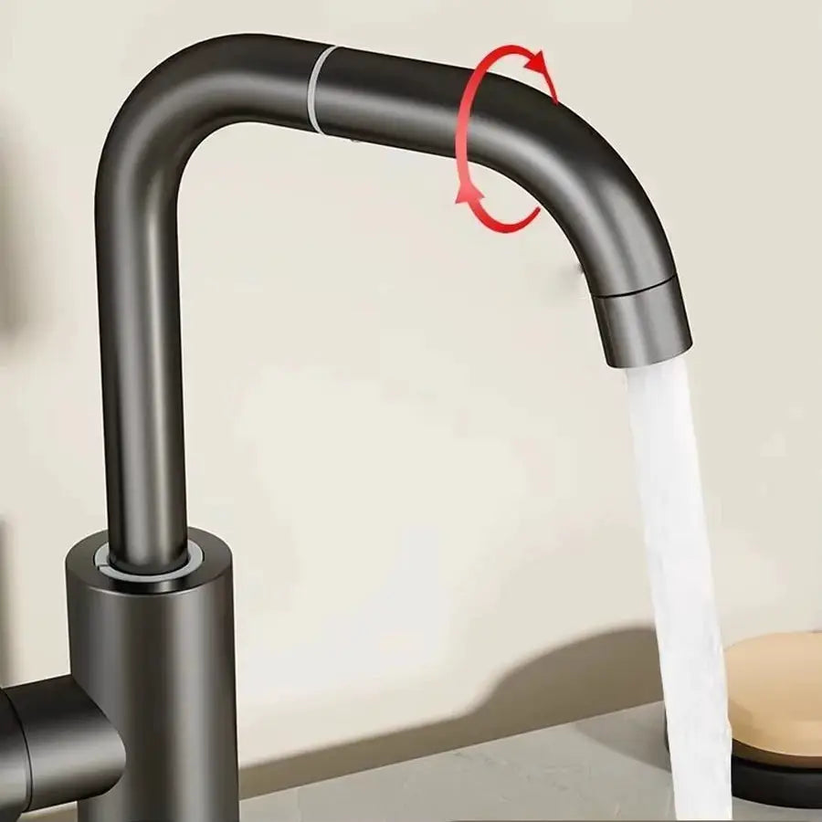 Simples Market 360° rotating hot and cold mixing faucet in matte black with curved spout for kitchen or bathroom