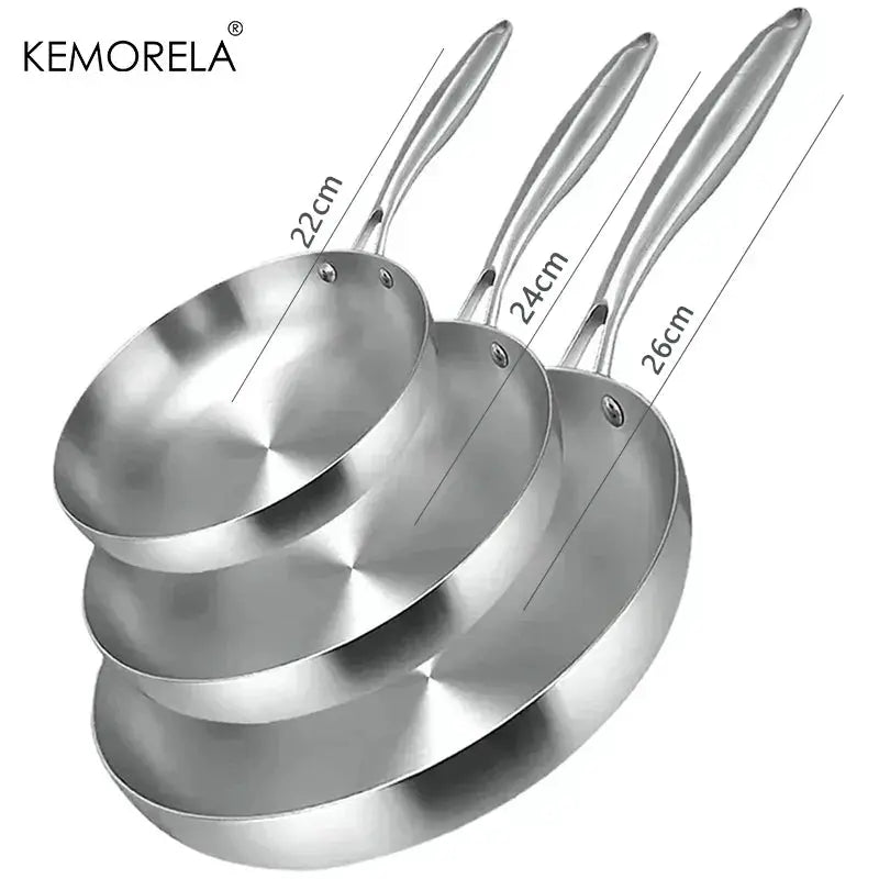 Two To Three Piece Frying Pan Set 22 24 26 28 Cm 304 Stainless Steel Five Ply Wok Pan With Food Grade Nonstick