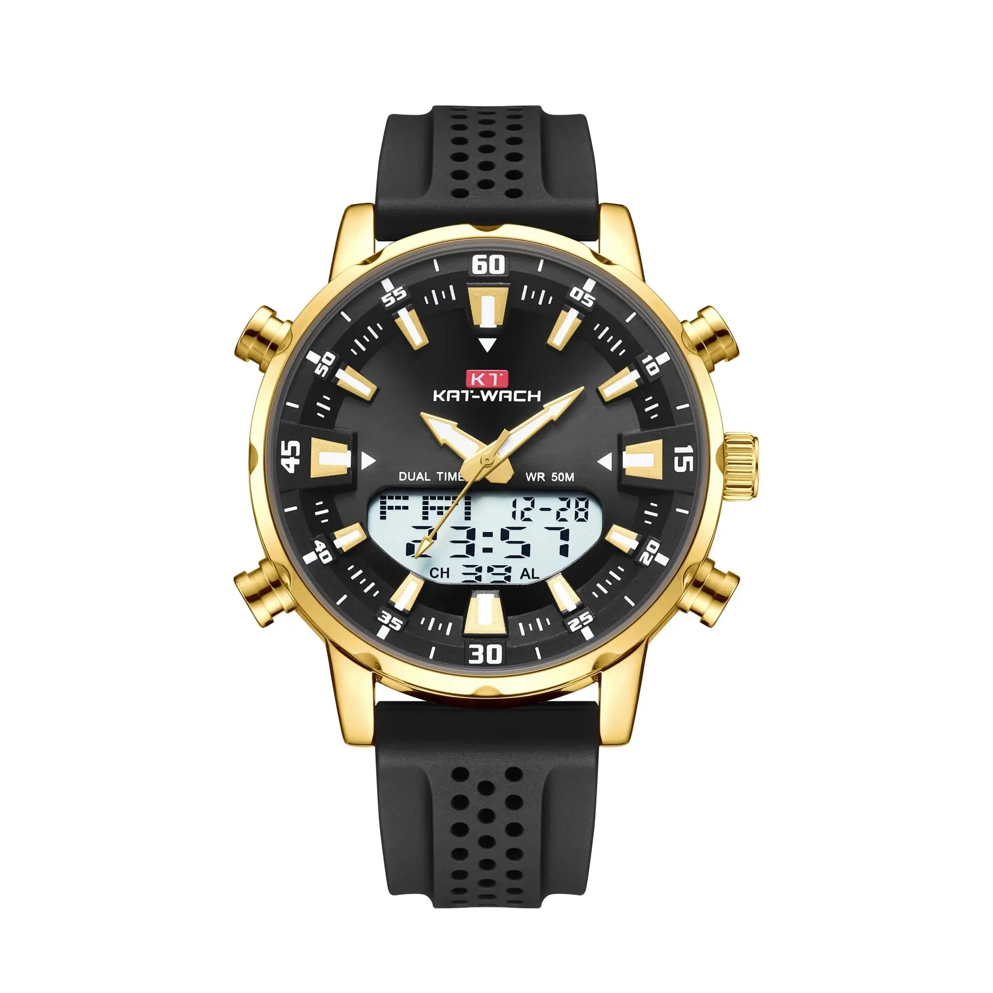 Mens Quartz Watch With Multifunction LED Analog Digital Display Waterproof Timepiece Rugged Alloy Case