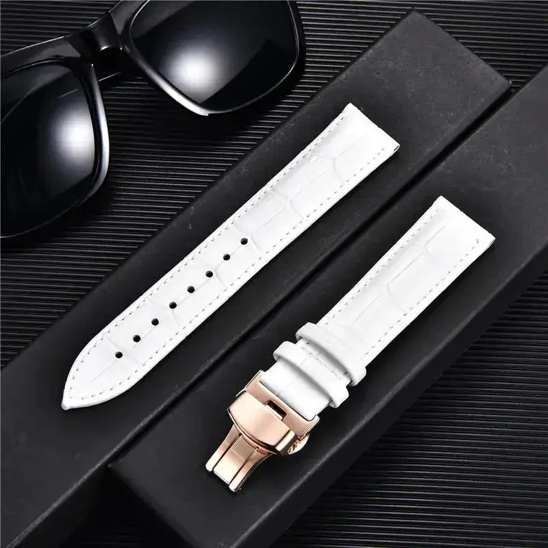 Remzeim Bamboo Pattern Genuine Leather Watch Strap First Layer Cowhide With Steel Butterfly Buckle 18mm 20mm 22mm 24mm