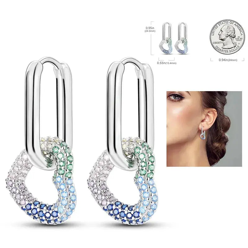 925 Silver Hoop Earrings For Women Zircon Heart Shape Star Eardrops Original Fashion Jewelry