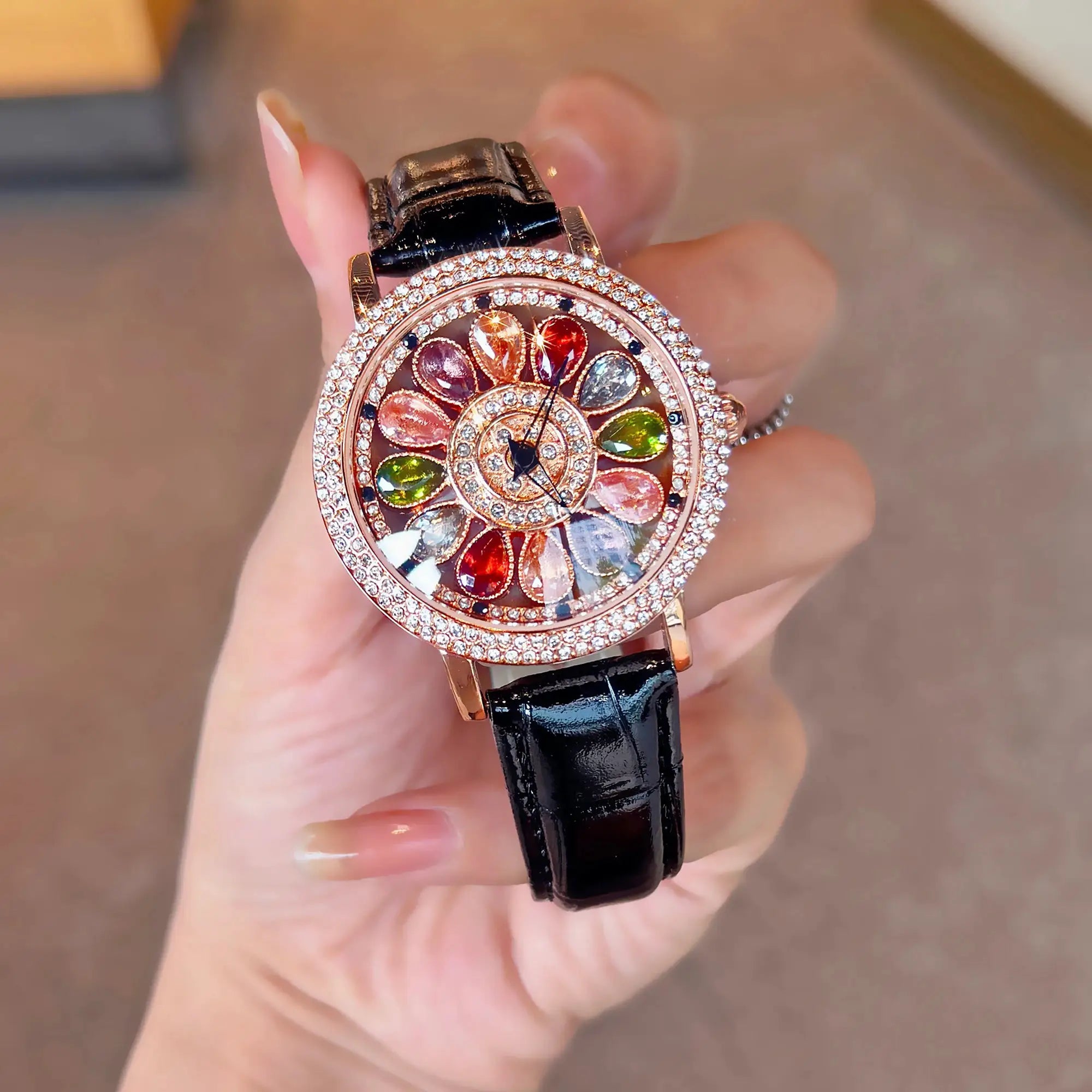 LustreTime Womens Quartz Watch With Colorful Rhinestone Inlay And Alluring Rotatable Dial Durable Construction