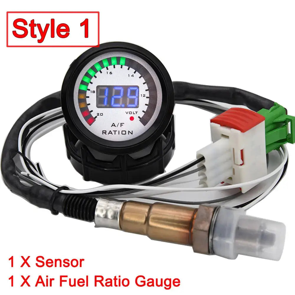 Simples Market 2'' AFR air-fuel ratio gauge with voltmeter and O2 sensor, black housing, blue display