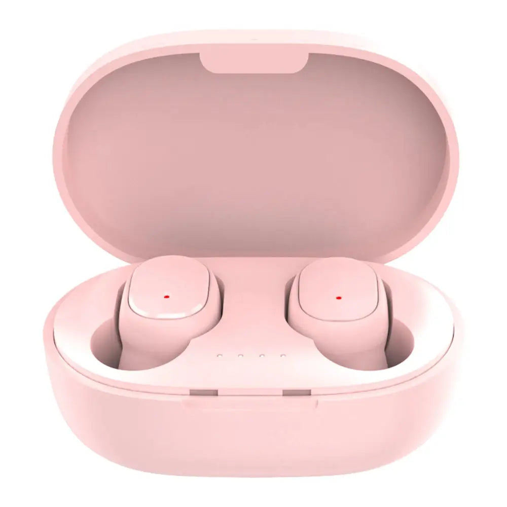 A6S wireless Bluetooth earphones with pink charging case by Simples Market