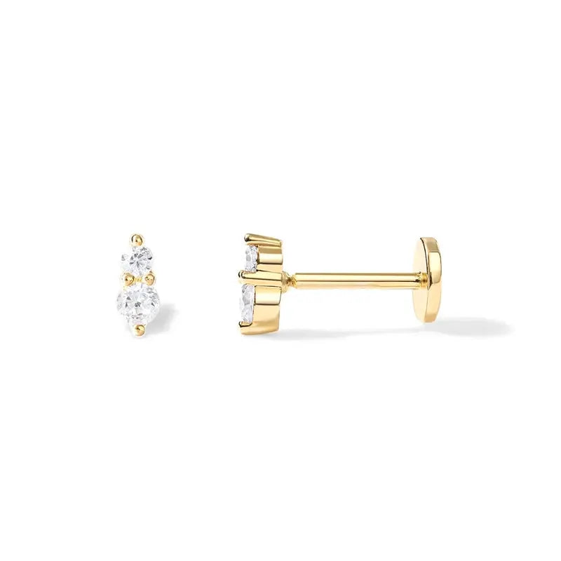 AIDE gold-tone zircon ear studs, pair from Simples Market; two clear stones