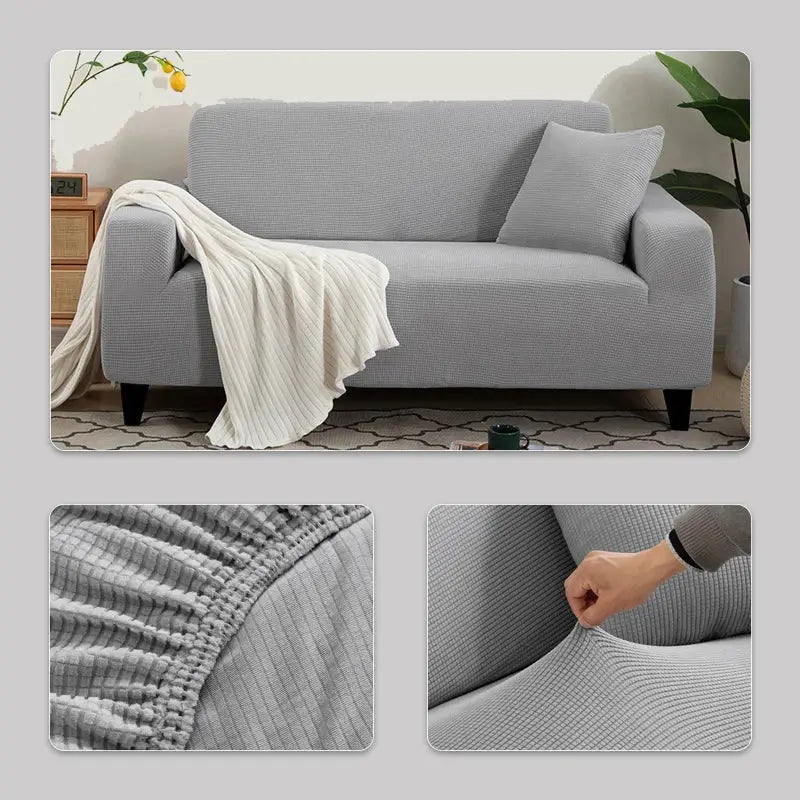 Elastic Jacquard sofa cover by Simples Market in gray; stretchable slipcover for 1–5 seater couches