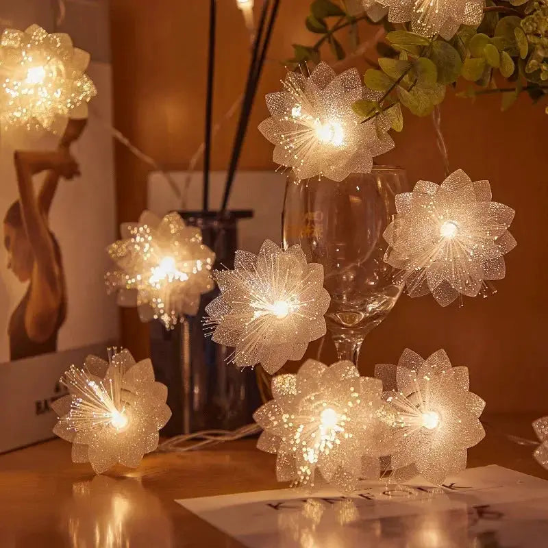2/3M LED Fiber Optic Fairy Light Garland Battery Operated Christmas Decoration With Artificial Flowers Festoon