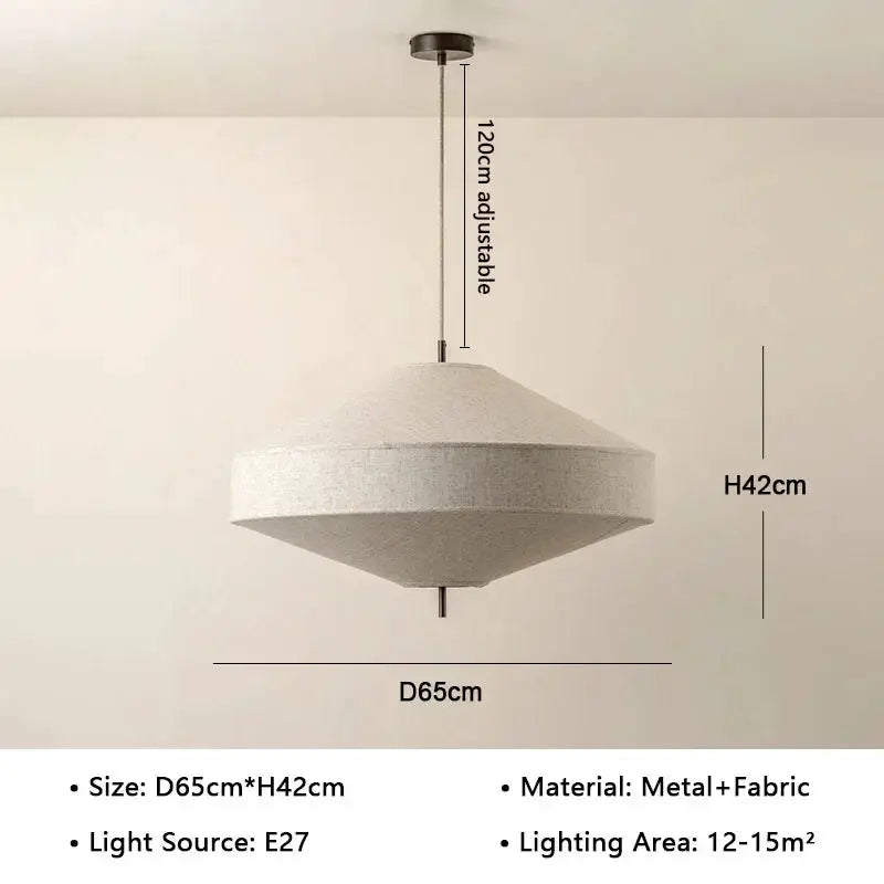 Simples Market Japanese Wabi Sabi fabric pendant light with metal frame, cream shade, D65cm H42cm, adjustable cord