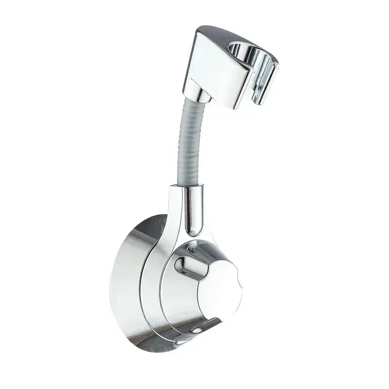 Suction Cup Shower Holder Simples Market, chrome finish, adjustable multi-angle shower head bracket with hose.