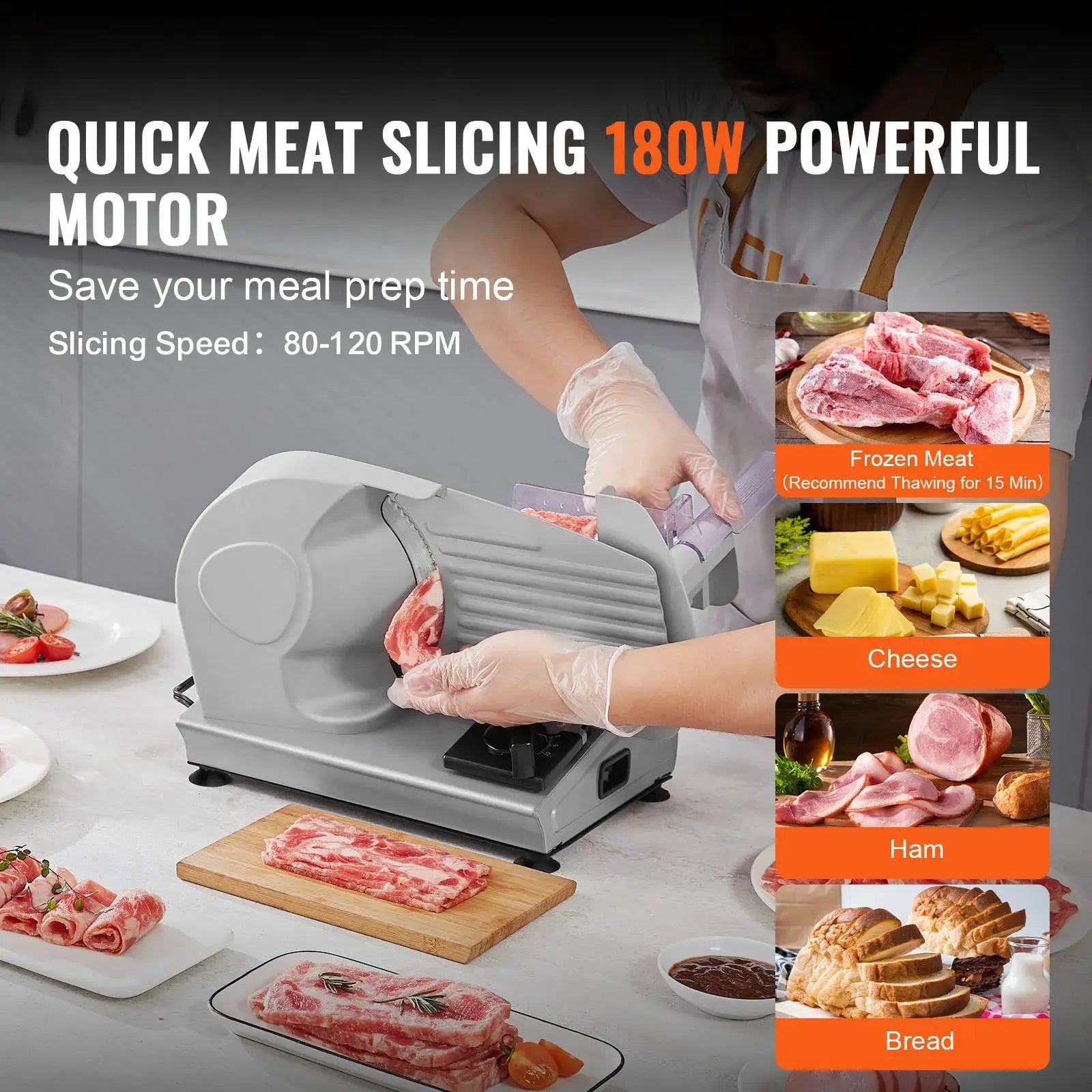 SucceBuy Electric Meat Slicer Deli SUS 420 Stainless Blade Thickness