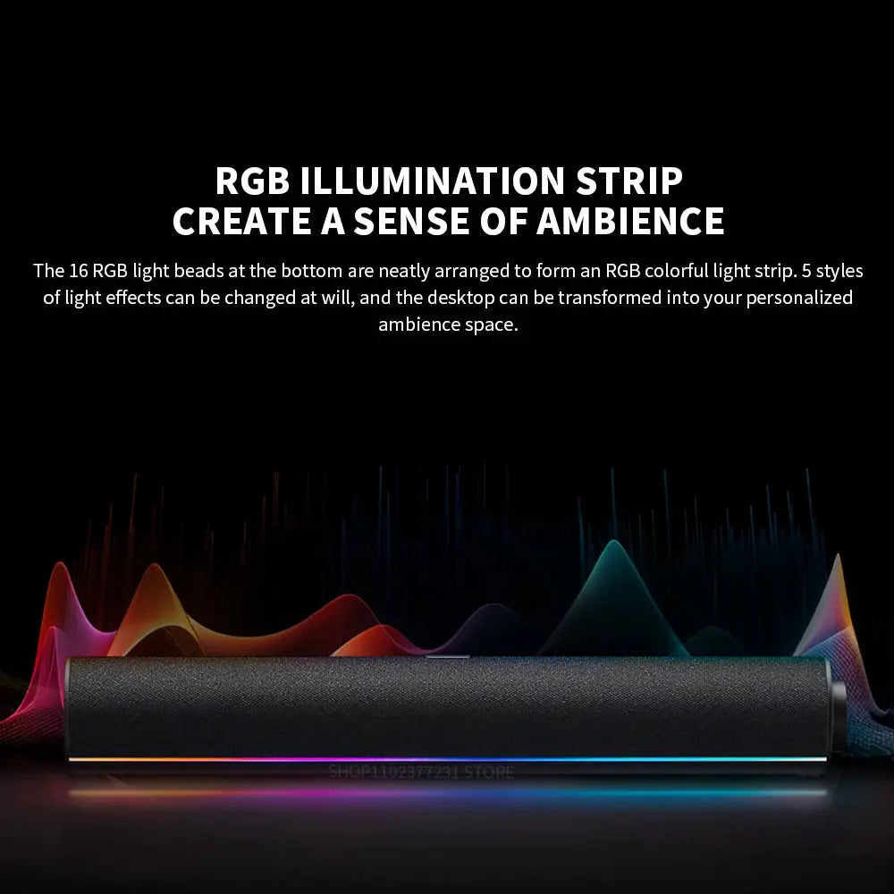 Xiaomi Redmi computer speaker with RGB ambient light strip, black finish, Bluetooth 5.0.