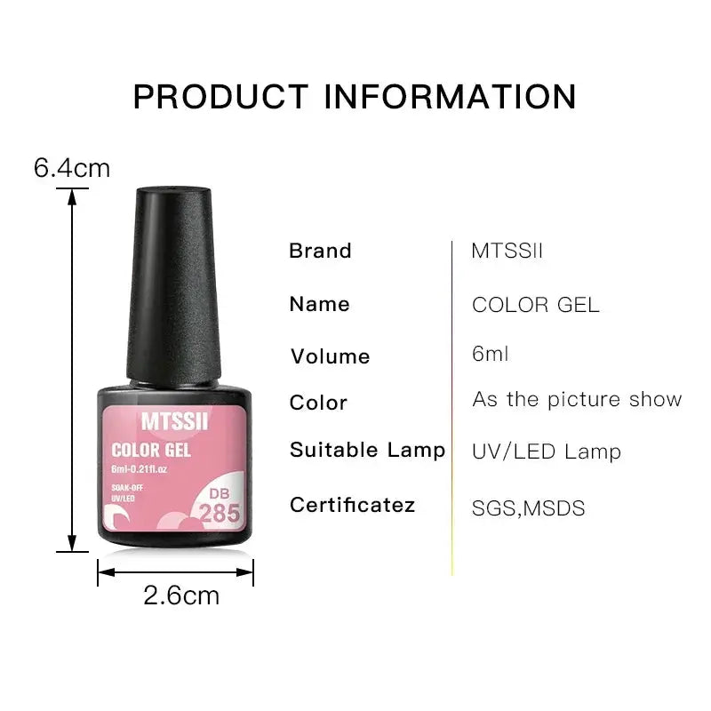 MTSSII Color Gel nail polish bottle, 6 ml, pink label with black cap for UV/LED soak-off manicure