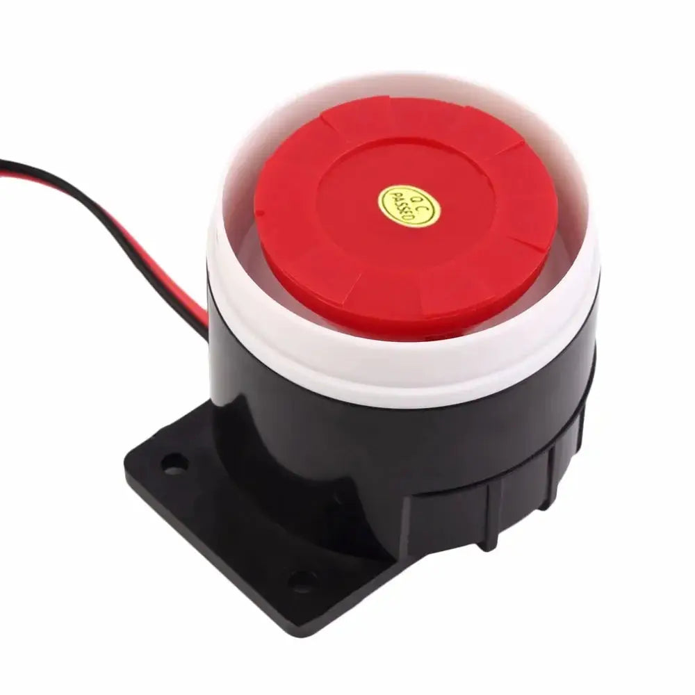WOFEA 130dB wired mini sound alarm siren with red top, white ring and black mounting base