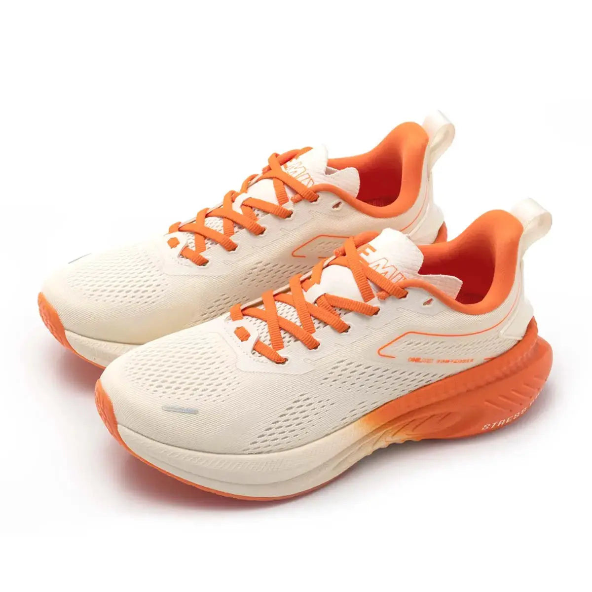 ONEMIX breathable mesh sneakers in white with orange accents for men and women outdoor fitness shoes