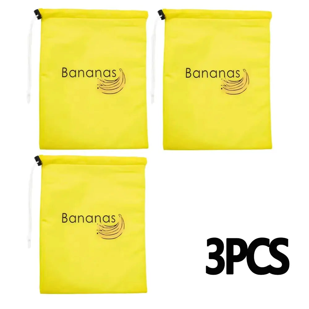 Banana storage bags, yellow insulated aluminum film, 3-pack with drawstring for odor prevention and 2 weeks freshness