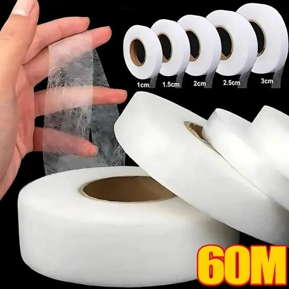 60M Double Sided Interlining Adhesive Tape Non Woven Iron On Hem Tape For DIY Sewing And Pants Hem Repair