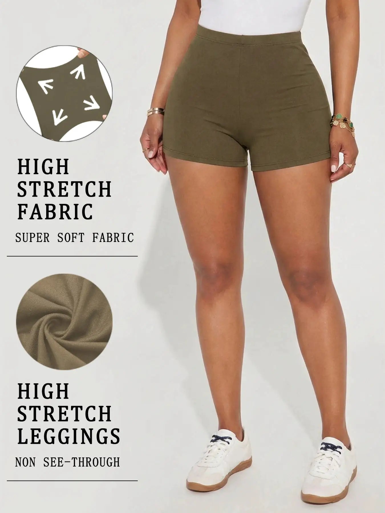 Women's olive green high-stretch biker shorts with super-soft fabric by Simples Market