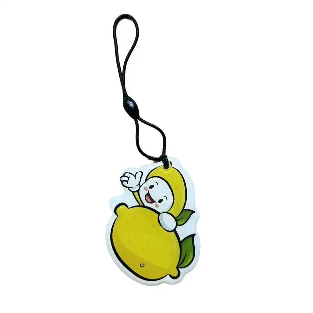 RFID EM4305/T5577 125KHz key tag charm with yellow lemon cartoon design and black lanyard
