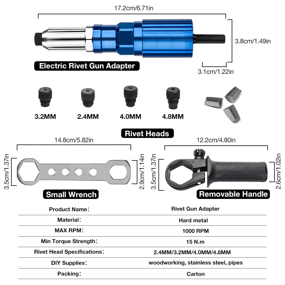 Electric Rivet Gun 2.4 To 4.8 Millimeter Portable Rivet Nut Gun Drill Adapter Kit For Wireless Cordless Use