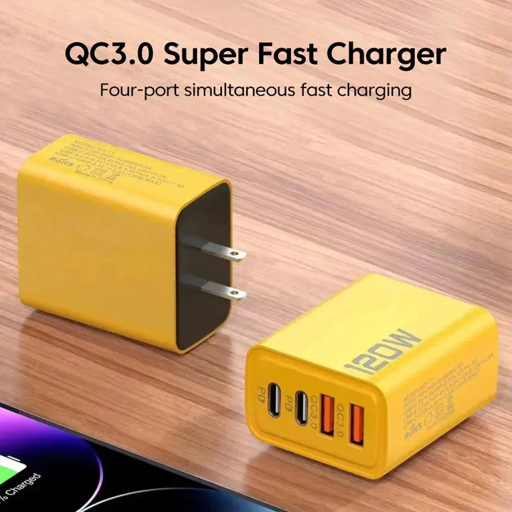 Four Port USB C PD Charger With Quick Charge 3.0 Type C Fast Charging For iPhone 16 15 Samsung Xiaomi Huawei