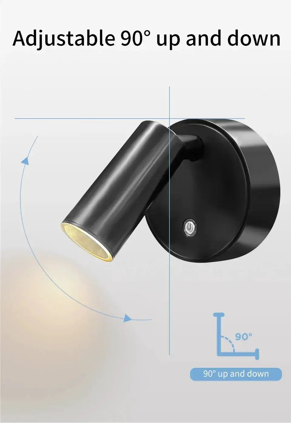 Rechargeable LED wall lamp Simples Market, black metal with touch control and 90° up-down tilt