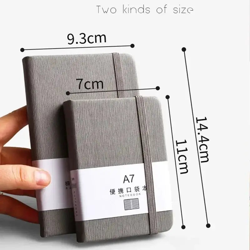 A7 mini notebook set of 2 in gray textured faux leather, two sizes (9.3x14.4 cm and 7x11 cm), 96 sheets
