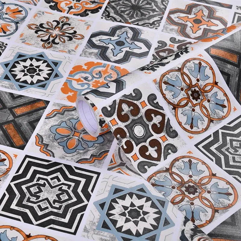40cm PVC floor sticker set with ceramic tile patterns; waterproof self-adhesive for bathroom/kitchen, Simples Market.