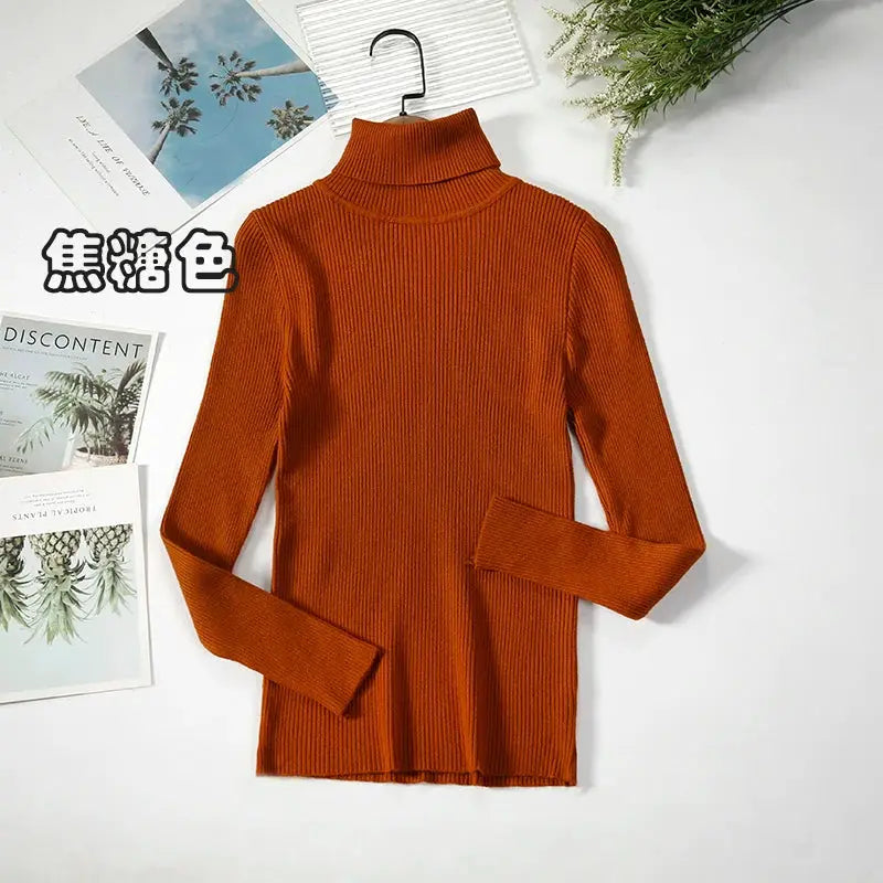 Women Turtleneck Sweater Slim Fit Elastic Knit Acrylic Cotton Blend Medium Stretch Solid Black