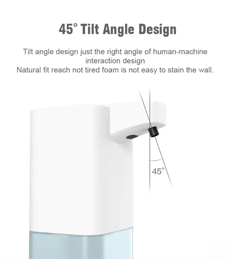 Automatic touchless soap dispenser with white body and translucent blue reservoir