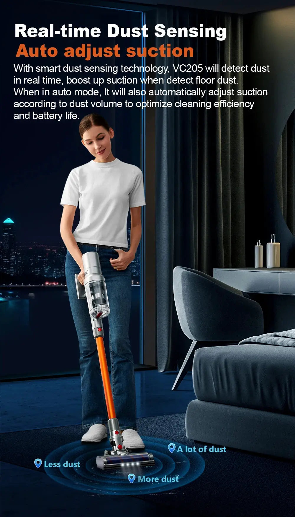 ABIR VC205 cordless handheld vacuum with orange wand and silver body