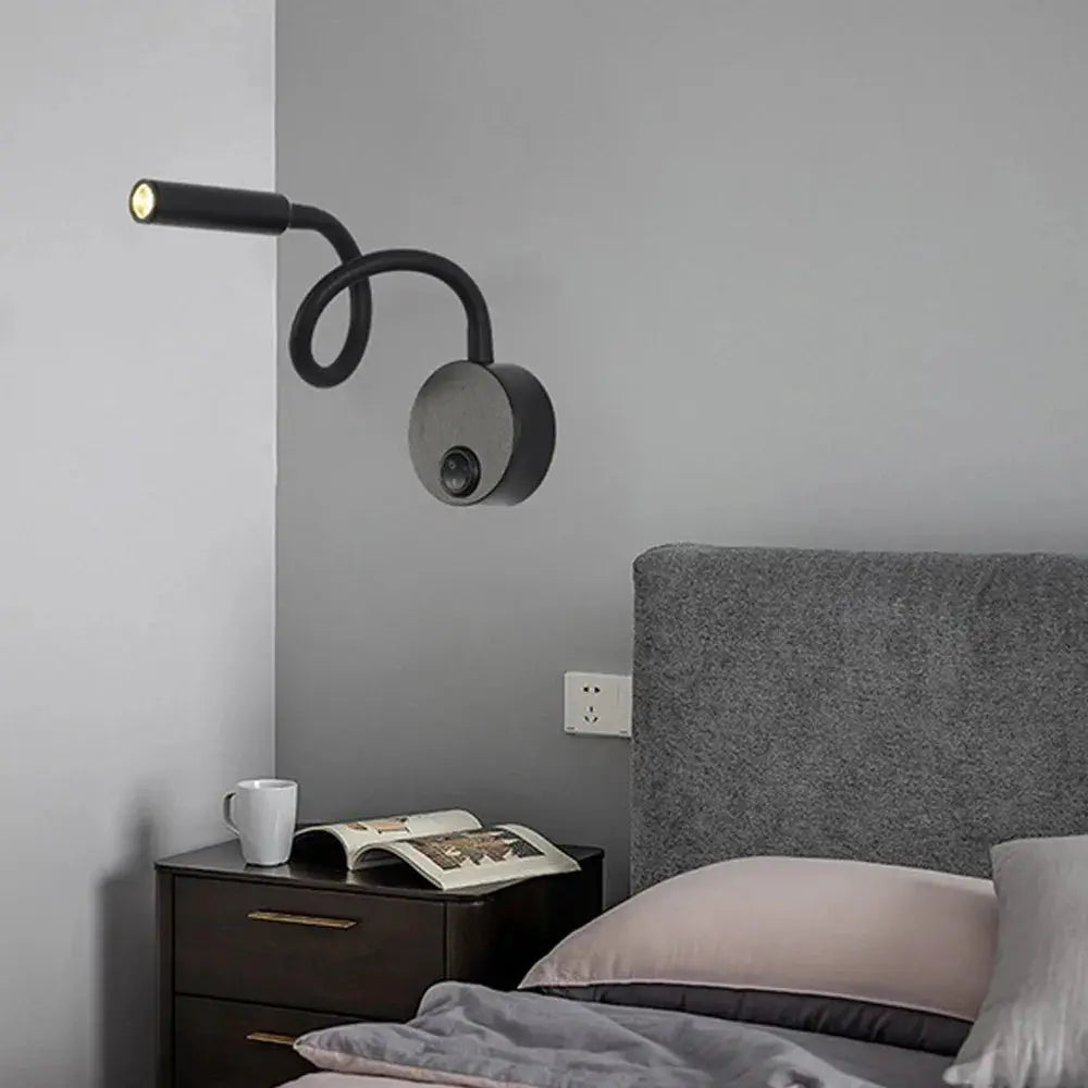 LED flexible hose wall lamp by Simples Market, black gooseneck bedside reading light with switch