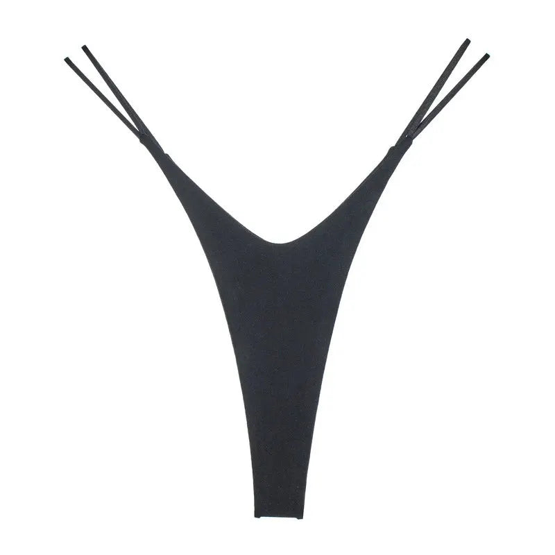 Thong from Simples Market, black cotton plus-size high-cut G-string with double side straps