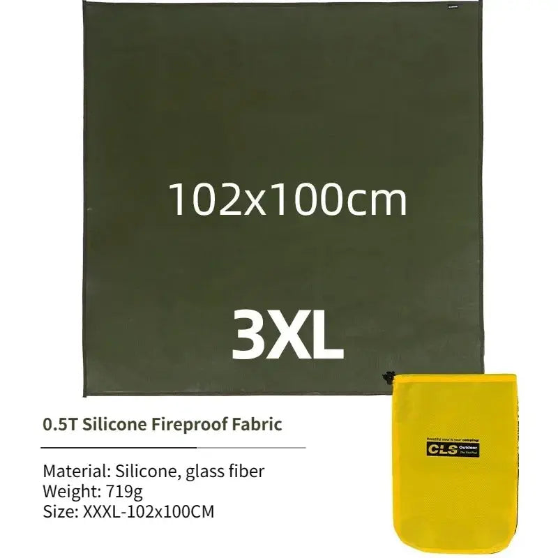 Simples Market green silicone fireproof fabric mat 102x100cm, 3XL fiberglass fire blanket with yellow pouch