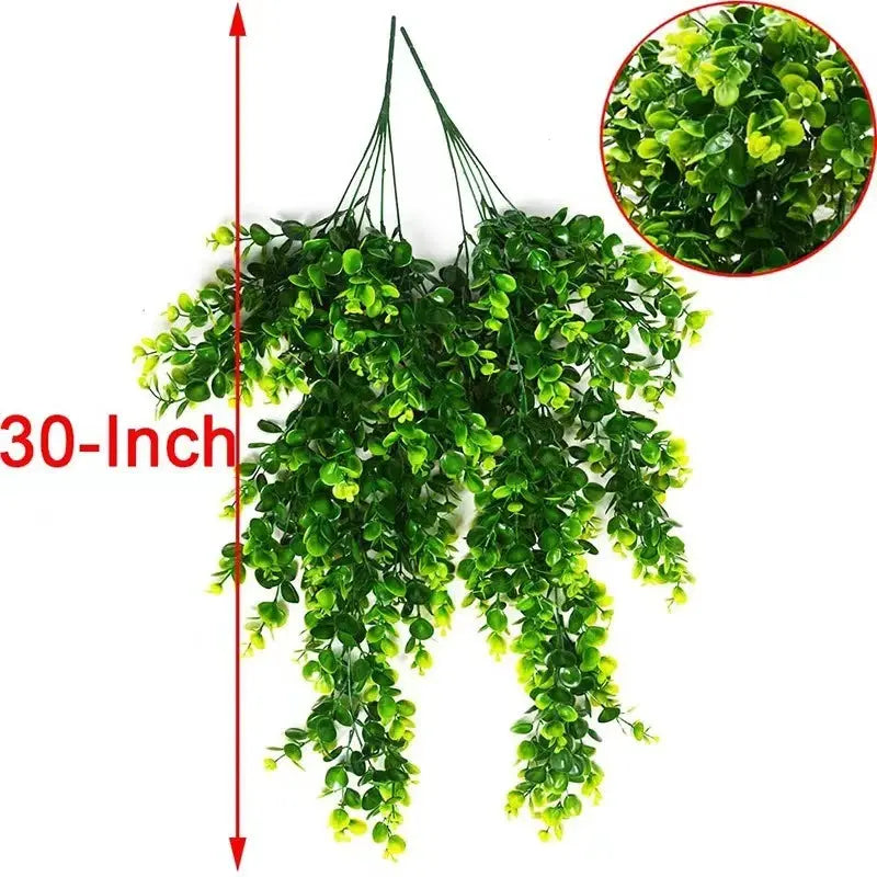 Artificial Five Forks Rattan Eucalyptus Wall Hanging Realistic Greenery Vine For Home And Outdoor Decor Plant