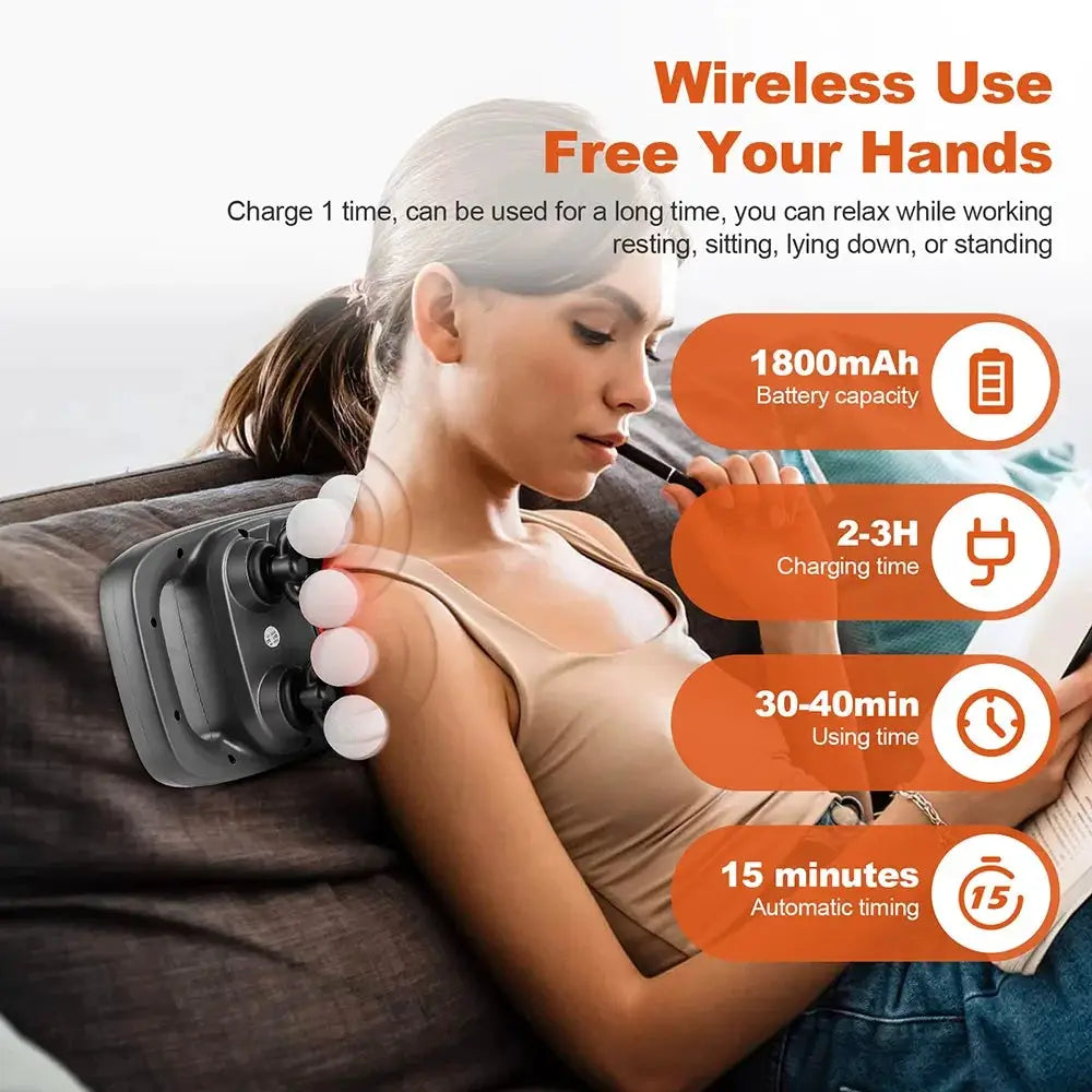 16-head fascia gun massage device, wireless gray massager for back, neck and shoulders
