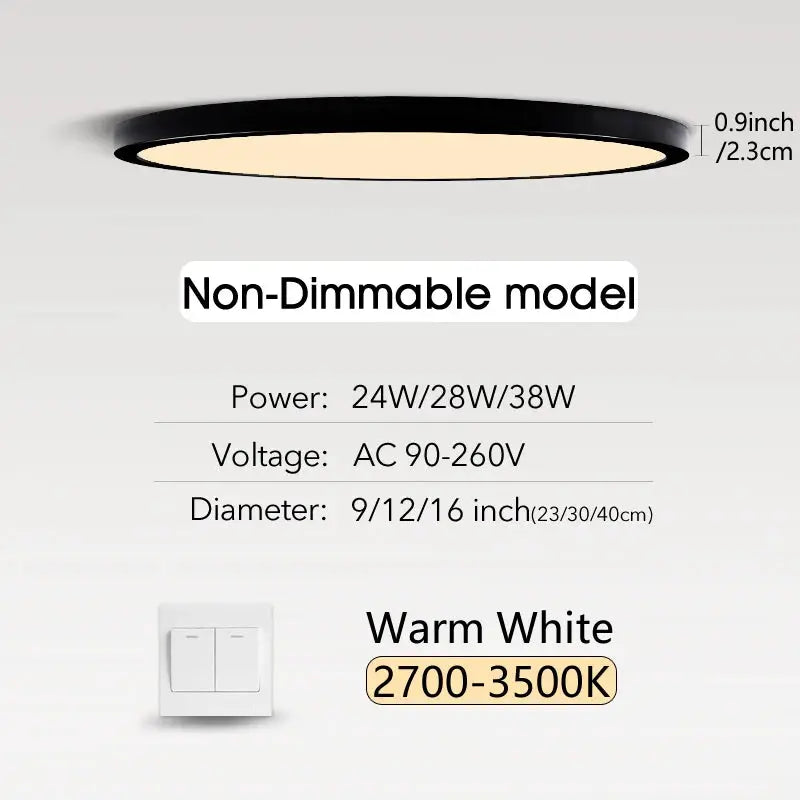 MARPOU ultra-thin LED ceiling light, round flush mount, non-dimmable, 24/28/38W, warm white 2700–3500K