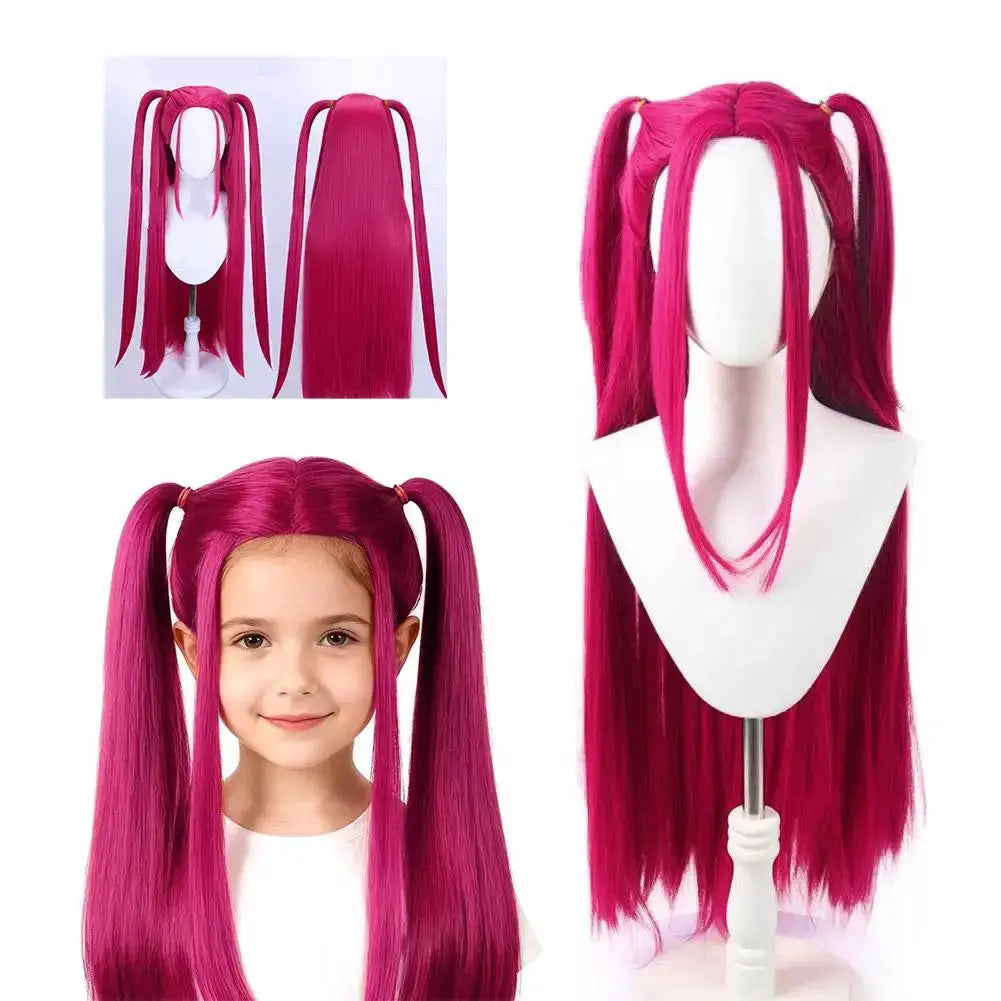 Simples Market kids cosplay wig; purple-pink long braid with side ponytail and integrated tiger-mouth clamp