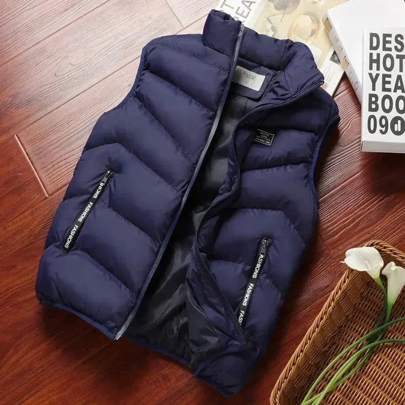 Simples Market navy puffer sleeveless vest for men with zip pockets