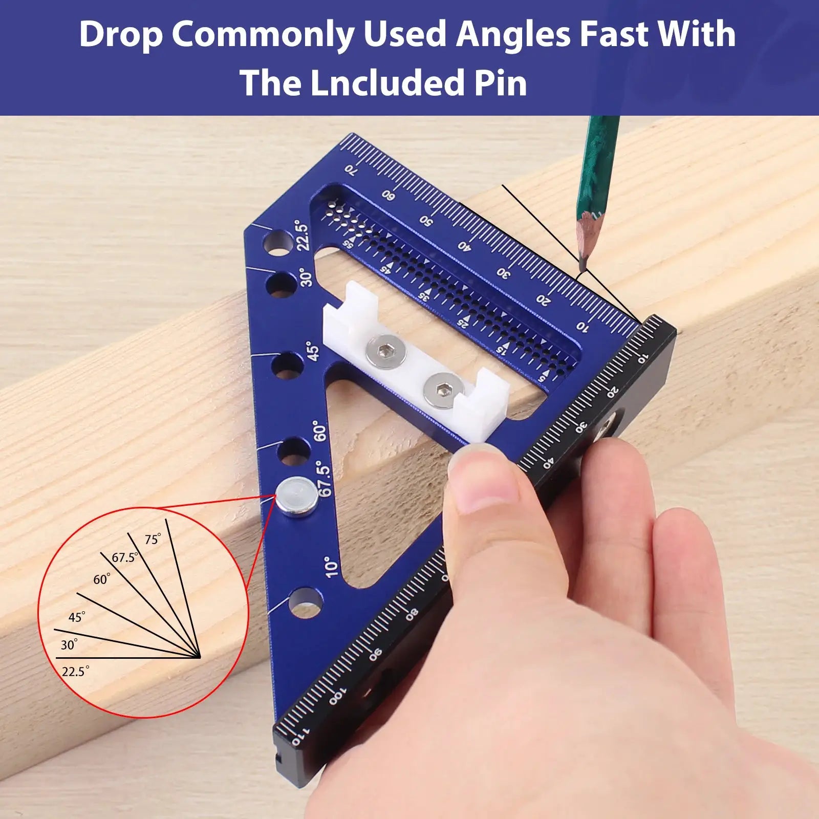 ProEdge Woodworking Square Protractor Aluminum Alloy For Precise 22.5 To 90 Degree Angles Engineers And Carpenters