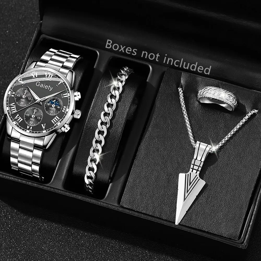 LuxeTime Men's Luxury Stainless Steel Watch With Calendar Quartz Movement Minimalist Business Timepiece