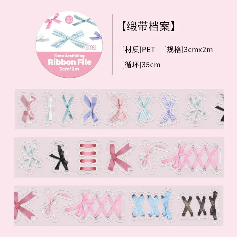 Decorative adhesive tapes set with pastel ribbon bows (3cm x 2m) by Simples Market for journaling and scrapbooking