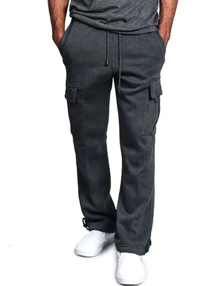 Simples Market men's cargo sweatpants with pockets, drawstring waist, loose straight fit in dark gray