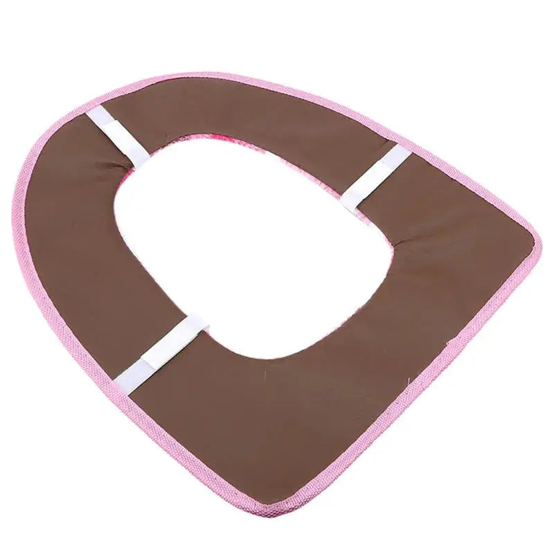 Toilet seat cover by Simples Market, plush brown cushion with pink edge, waterproof, universal fit with white straps